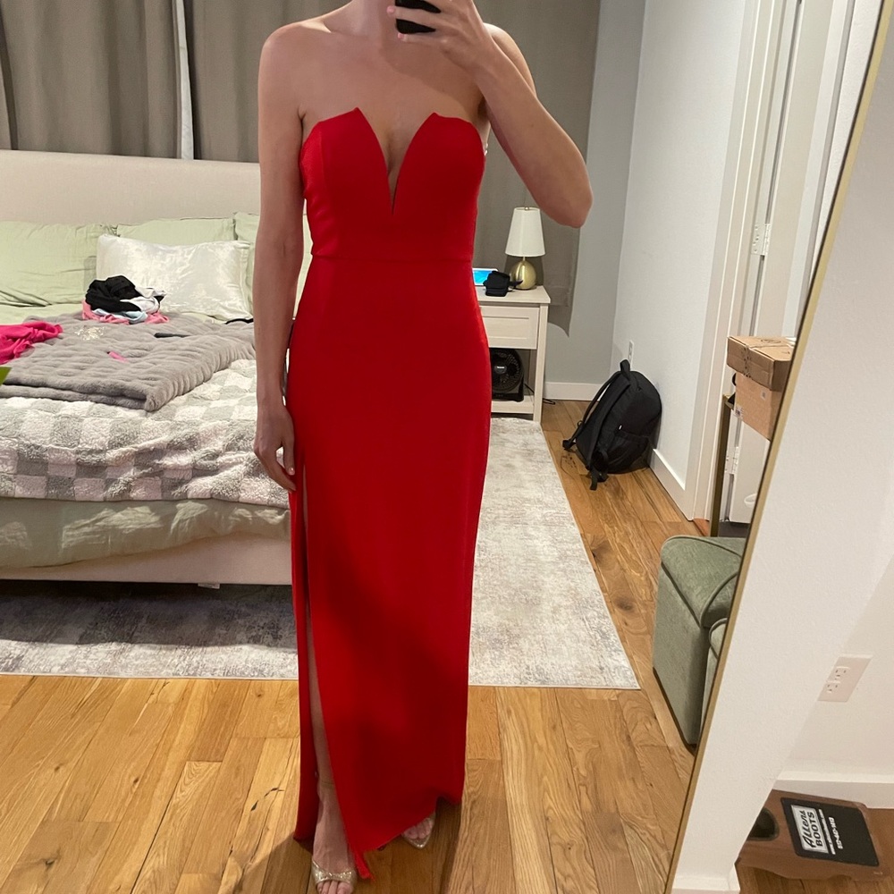 Lulu's Vibrant Red Strapless Dress